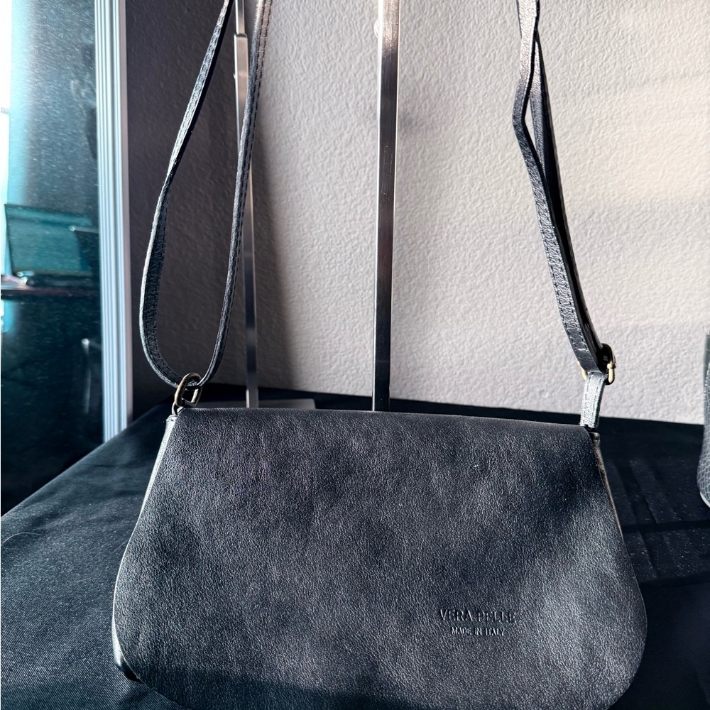 Vera Pelle Dark Gray Leather Crossbody Bag